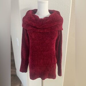 White House Black Market Burgundy Chenille Cowl Neck Tunic Sweater S